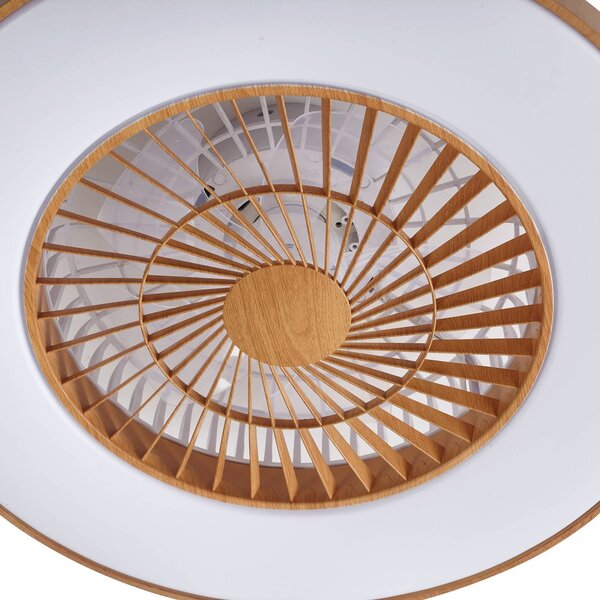Wentylator sufitowy LED Teleo, Ø 58 cm, kolor drewna, CCT Teleo Lindby, możliwość ściemniania, jasne drewno, salon / jadalnia, tworzywo sztuczne, nowoczesny