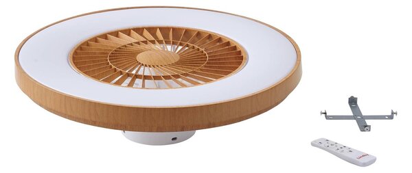Wentylator sufitowy LED Teleo, Ø 58 cm, kolor drewna, CCT Teleo Lindby, możliwość ściemniania, jasne drewno, salon / jadalnia, tworzywo sztuczne, nowoczesny