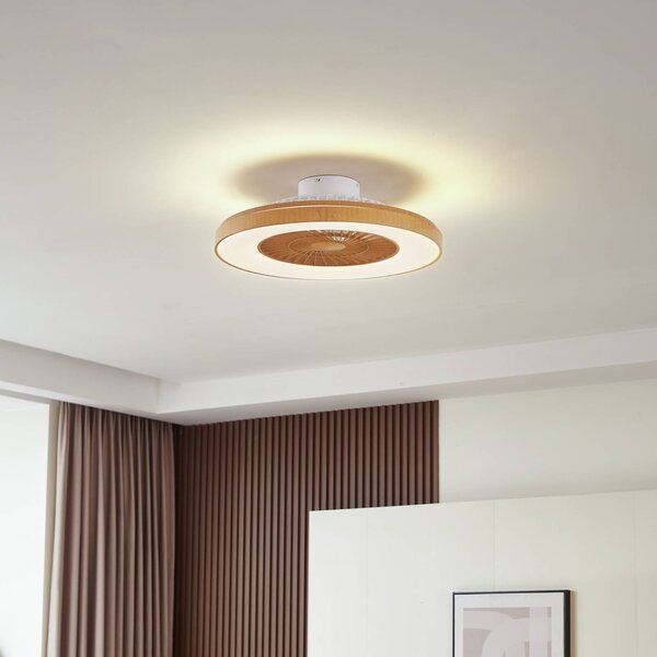 Wentylator sufitowy LED Teleo, Ø 58 cm, kolor drewna, CCT Teleo Lindby, możliwość ściemniania, jasne drewno, salon / jadalnia, tworzywo sztuczne, nowoczesny