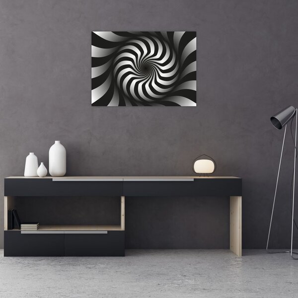 Abstrakcyjny obraz czarno - białej spirali (70x50 cm)