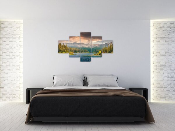 Obraz górskiej rzeki i gór (125x70 cm)