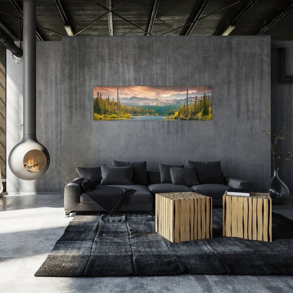Obraz górskiej rzeki i gór (170x50 cm)