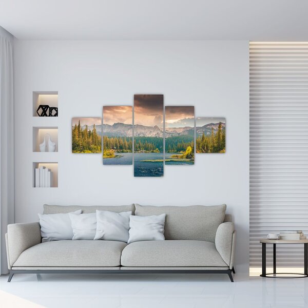Obraz górskiej rzeki i gór (125x70 cm)