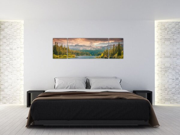 Obraz górskiej rzeki i gór (170x50 cm)