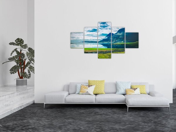 Obraz jeziora z górami (125x70 cm)