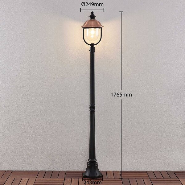 Lampa zewnętrzna Lindby Clint, 177cm, metal, odporność na działanie wody Clint Lindby, możliwość ściemniania, miedziany, aluminium, vintage