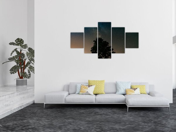 Obraz nocnego nieba z drzewami (125x70 cm)