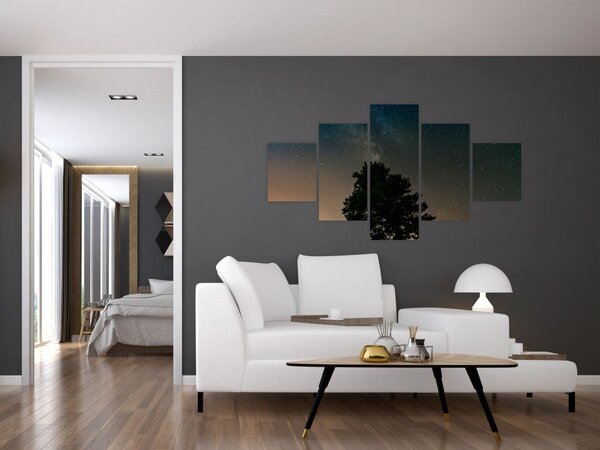 Obraz nocnego nieba z drzewami (125x70 cm)