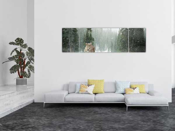 Obraz lamparta na śniegu (170x50 cm)