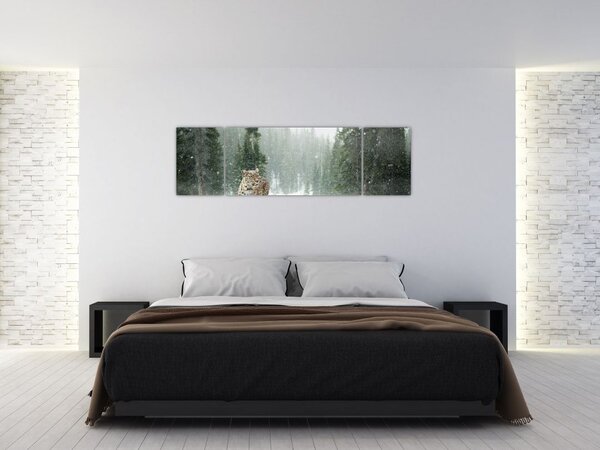 Obraz lamparta na śniegu (170x50 cm)