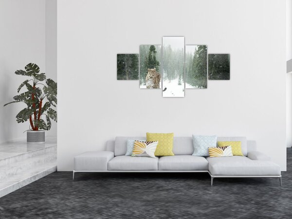 Obraz lamparta na śniegu (125x70 cm)
