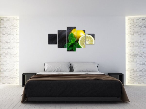 Obraz cytryn i mięty na stole (125x70 cm)