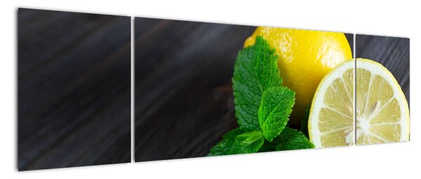 Obraz cytryn i mięty na stole (170x50 cm)