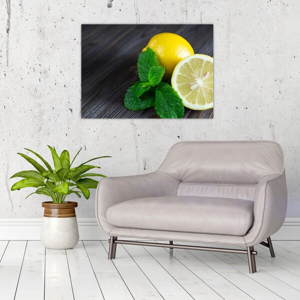 Obraz cytryn i mięty na stole (70x50 cm)