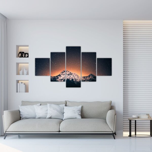 Obraz nocnego nieba z górą (125x70 cm)