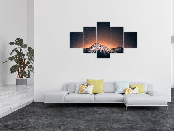 Obraz nocnego nieba z górą (125x70 cm)