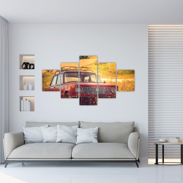 Obraz samochodu na polu (125x70 cm)