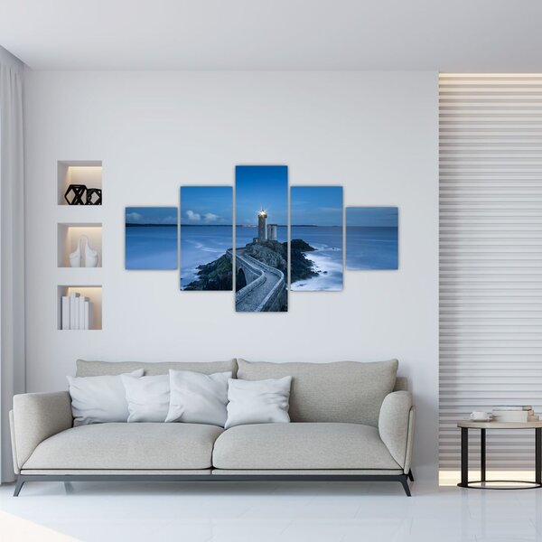Obraz latarni morskiej i morza (125x70 cm)