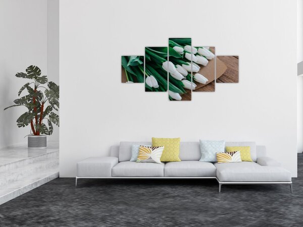 Obraz bukietu białych tulipanów (125x70 cm)