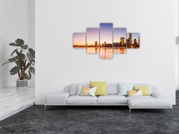 Obraz miasta o zachodzie słońca (125x70 cm)