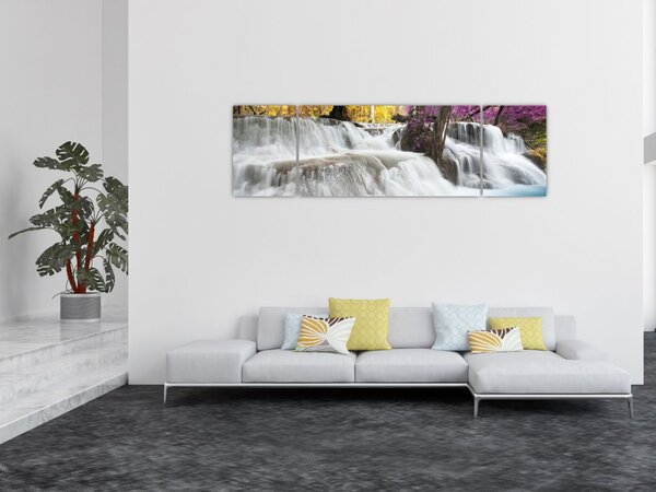 Obraz wodospadu Erawan w lesie (170x50 cm)