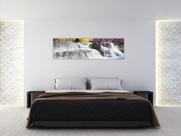 Obraz wodospadu Erawan w lesie (170x50 cm)