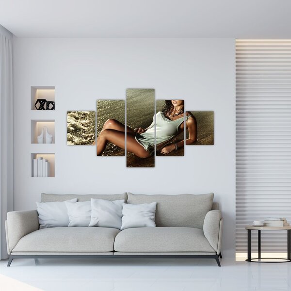 Obraz kobiety na plaży (125x70 cm)