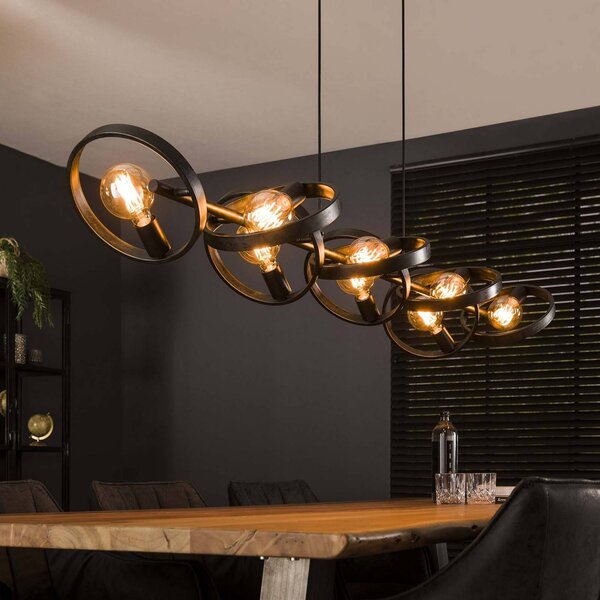 ZIJLSTRA Lampa wisząca Ringelbach, możliwość ściemniania, czarny, salon / jadalnia, metal, nowoczesny