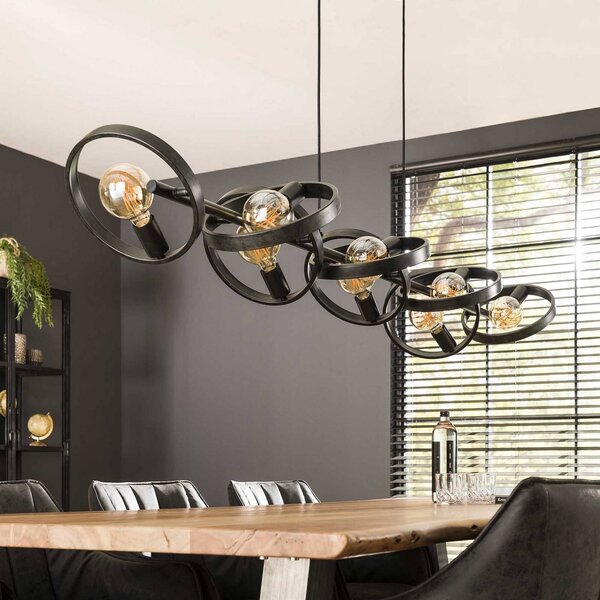 ZIJLSTRA Lampa wisząca Ringelbach, możliwość ściemniania, czarny, salon / jadalnia, metal, nowoczesny