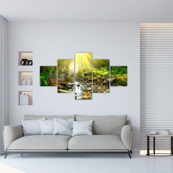 Obraz rzeki w zielonym lesie (125x70 cm)