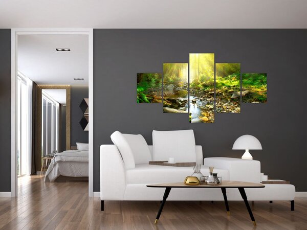 Obraz rzeki w zielonym lesie (125x70 cm)