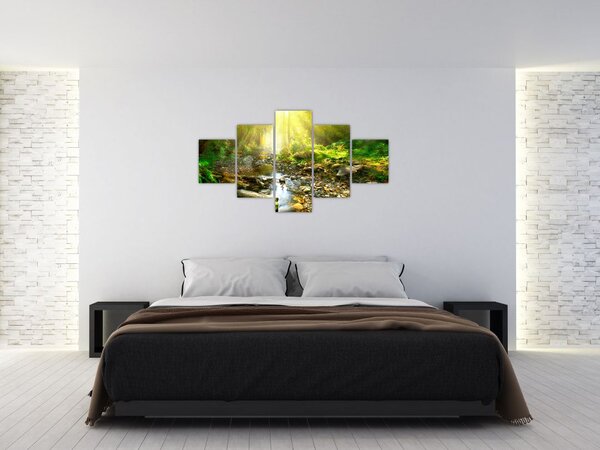 Obraz rzeki w zielonym lesie (125x70 cm)