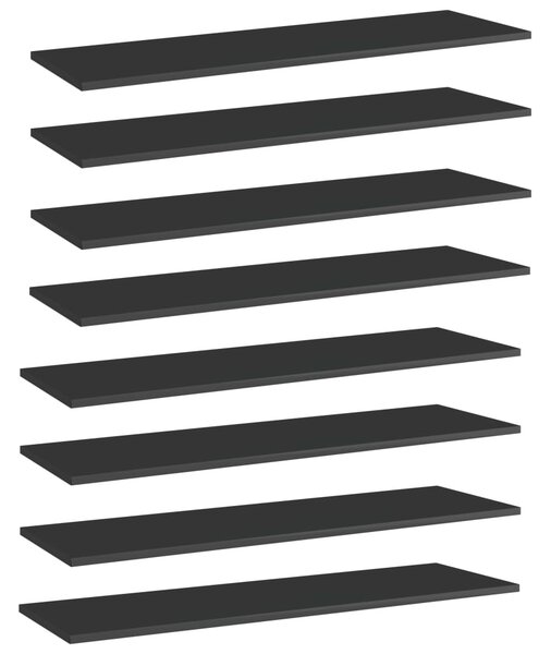 Półki na książki, 8 szt., wysoki połysk, czarne, 100x30x1,5 cm