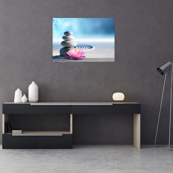 Obraz piasku, lilii i kamieni spa (70x50 cm)