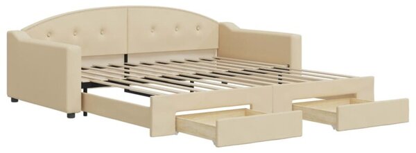 Sofa rozsuwana z szufladami, kremowa, 100x200 cm, tkanina