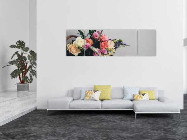 Obraz kosza z kwiatami (170x50 cm)