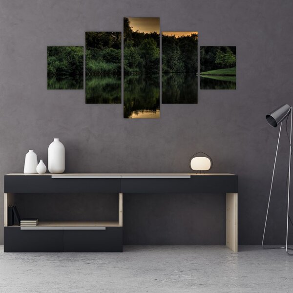 Obraz jeziora przy lesie (125x70 cm)