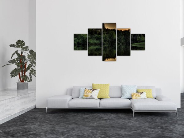 Obraz jeziora przy lesie (125x70 cm)