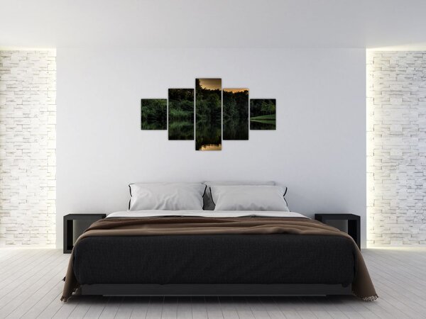 Obraz jeziora przy lesie (125x70 cm)