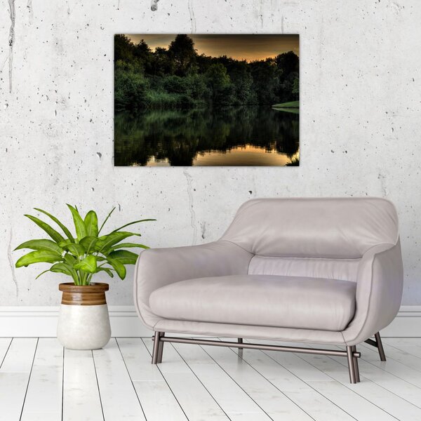 Obraz jeziora przy lesie (70x50 cm)