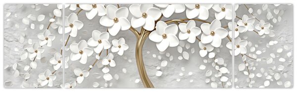 Obraz białego drzewa z kwiatami (170x50 cm)