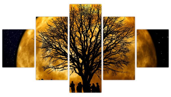 Obraz księżyca i sylwetki (125x70 cm)