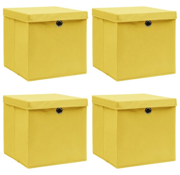 Pudełka z pokrywami, 4 szt., żółte, 32x32x32 cm, tkanina