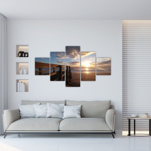 Obraz molo, plaży i morza (125x70 cm)
