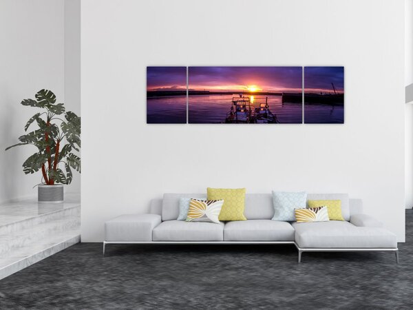 Obraz łodzi rybackich w porcie (170x50 cm)