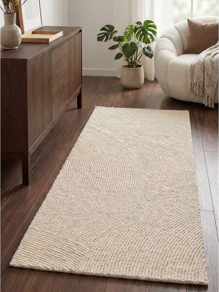 Wełniany chodnik tkany ręcznie w jasnym naturalnym kolorze 80x200 cm Calmio – Hanse Home