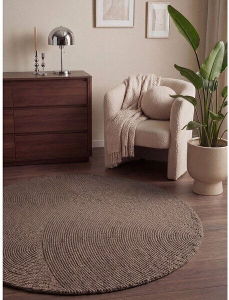 Szarobrązowy wełniany okrągły dywan tkany ręcznie ø 120 cm Calmio – Hanse Home