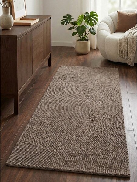 Szarobrązowy wełniany chodnik tkany ręcznie 80x200 cm Calmio – Hanse Home