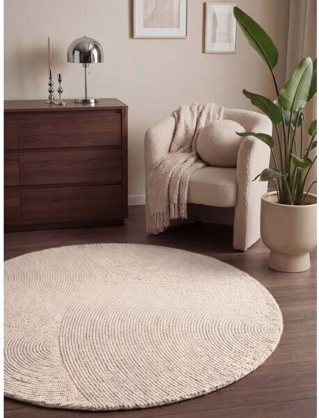 Wełniany okrągły dywan tkany ręcznie w jasnym naturalnym kolorze ø 150 cm Calmio – Hanse Home