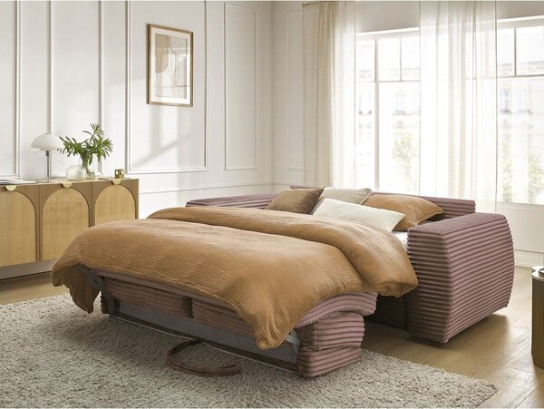 Różowa sztruksowa rozkładana sofa do spania 220 cm Hugo – Bobochic Paris